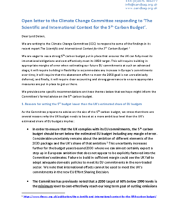 Letter to the Climate Change Committee – International Context for the 5th carbon budget