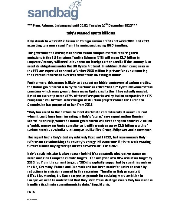 Italy’s wasted Kyoto billions